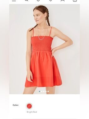 American Eagle Coral Smocked Strapless Dress